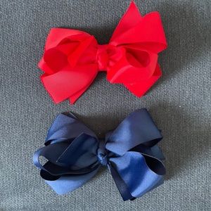 Navy and Red Triple-Layer Hair Bow Clips